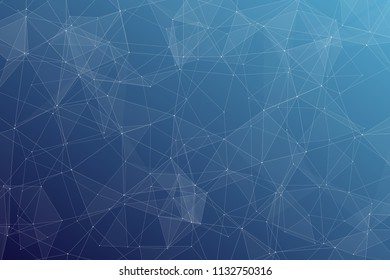 Abstract dark blue technology background, polygonal structure connecting points, vector illustration
