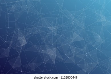 Abstract dark blue technology background, polygonal structure connecting points, vector illustration