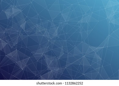 Abstract dark blue technology background, polygonal structure connecting points, vector illustration