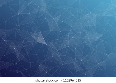 Abstract dark blue technology background, polygonal structure connecting points, vector illustration
