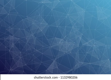 Abstract dark blue technology background, polygonal structure connecting points, vector illustration