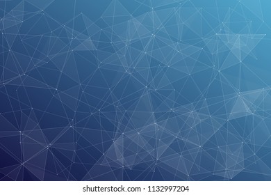Abstract dark blue technology background, polygonal structure connecting points, vector illustration