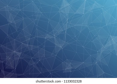 Abstract dark blue technology background, polygonal structure connecting points, vector illustration
