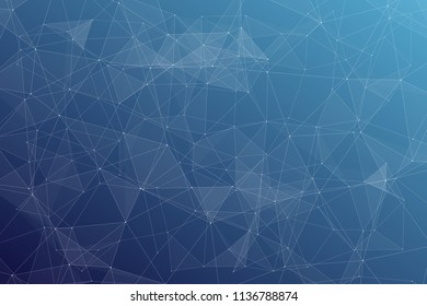 Abstract dark blue technology background, polygonal structure connecting points, vector illustration