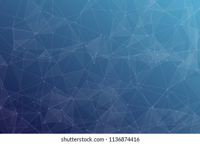 Abstract dark blue technology background, polygonal structure connecting points, vector illustration