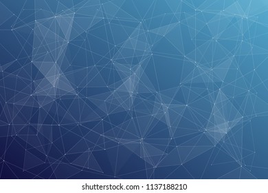 Abstract dark blue technology background, polygonal structure connecting points, vector illustration