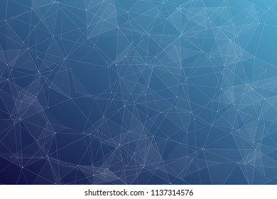 Abstract dark blue technology background, polygonal structure connecting points, vector illustration