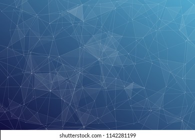 Abstract dark blue technology background, polygonal structure connecting points, vector illustration
