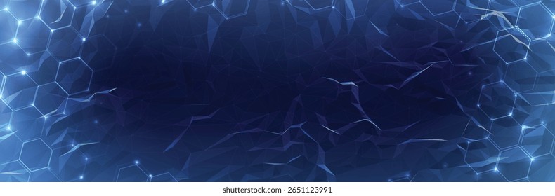 Abstract Dark Blue Technology Background with Hexagons and Triangles