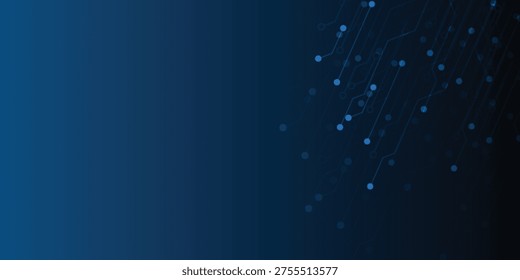 Abstract dark blue technology background with glowing dots and connecting lines for digital data