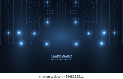 Abstract dark blue technology banner with circuit board. Digital technology futuristic dark blue vector concept background.