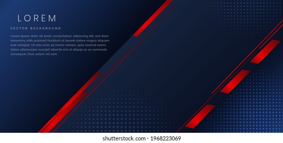 Abstract dark blue template red geometric diagonal elements background with halftone and space for text. Vector illustration