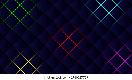 Resumen de textura azul oscuro de formas geométricas con línea cuadrada clara. Ilustración moderna de fondo futurista. Vector de plantilla de diseño creativo de fondo de escritorio.