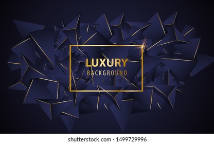 Abstract dark blue triangle texture with golden line. Luxury and elegant concept vector template, for use frame, banner, advertising, corporate