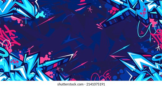 Abstract Dark Blue Urban Street Art Graffiti Style Vector Illustration Background Template - Shutterstock ID 2141075191