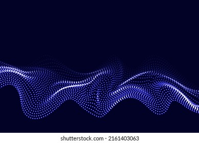 Abstract dark blue vector background of light blue dots. Smooth waves of particles.