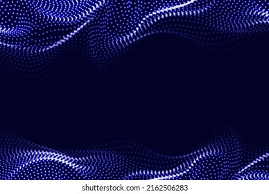 Abstract dark blue vector background of light blue dots. Smooth waves of particles.