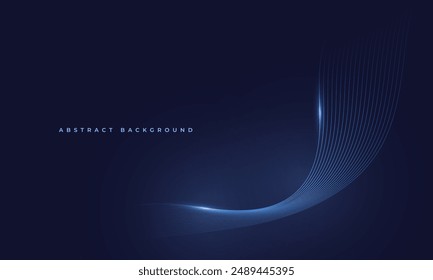 Abstract dark blue vector background with glowing blue wavy lines.