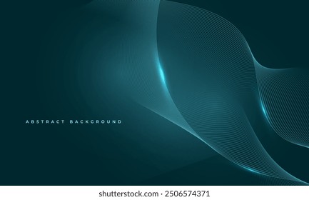 Abstract dark blue vector background with glowing blue wavy lines.