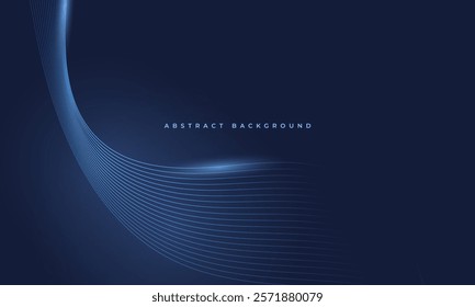 Abstract dark blue vector background with glowing blue wavy lines.