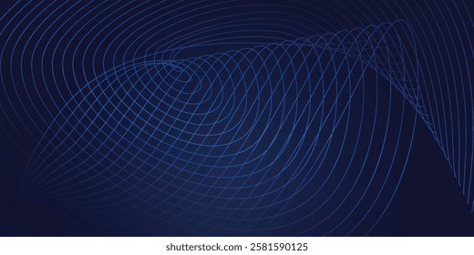 Abstract dark blue vector background with glowing blue wavy lines smooth