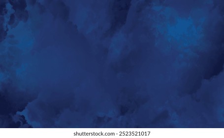 Fundo de aquarela azul escuro abstrato. Fundo azul-marinho com nuvens, textura grunge azul-escura com aquarela abstrata azul-preta granulada.	