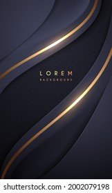 Abstract dark blue wave background with golden lines