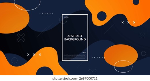 Abstractas fondo de onda azul oscuro con diseño de patrón de Formas fluidas naranjas. Concepto de Anuncio fresco y de moda. Vector Eps10