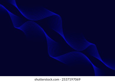 Abstract dark blue wave line pattern background design with glowing gradient effect for modern digital presentations, technology themes, and artistic decor.


