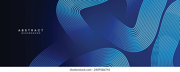 Abstrakte dunkelblaue Wellenkreise reihen den technologischen Hintergrund. Moderner Farbverlauf mit glänzenden Linien, glänzenden geometrischen Formen und Diagonalen, für Broschüren, Deckel, Plakate, Banner, Websites, Kopfzeilen