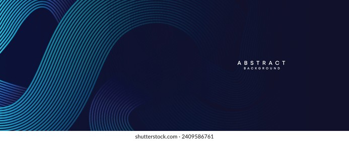 Abstract Dark Blue Waving circles lines Technology Background. Modern gradient with glowing lines shiny geometric shapes and diagonal, for brochures, covers, posters, banners, websites, header