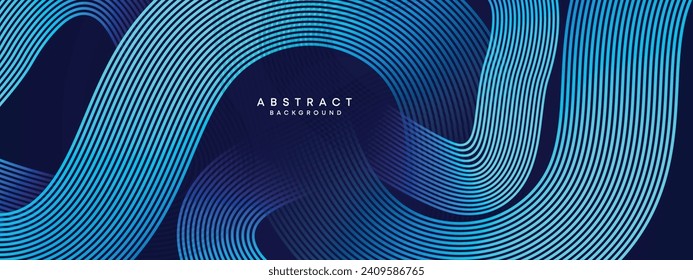 Abstract Dark Blue Waving circles lines Technology Background. Modern gradient with glowing lines shiny geometric shapes and diagonal, for brochures, covers, posters, banners, websites, header