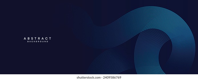 Abstract Dark Blue Waving circles lines Technology Background. Modern gradient with glowing lines shiny geometric shapes and diagonal, for brochures, covers, posters, banners, websites, header