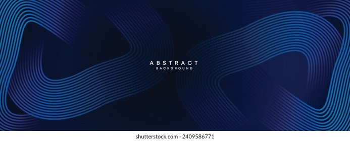 Abstract Dark Blue Waving circles lines Technology Background. Modern gradient with glowing lines shiny geometric shapes and diagonal, for brochures, covers, posters, banners, websites, header