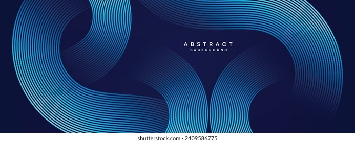 Abstract Dark Blue Waving circles lines Technology Background. Modern gradient with glowing lines shiny geometric shapes and diagonal, for brochures, covers, posters, banners, websites, header