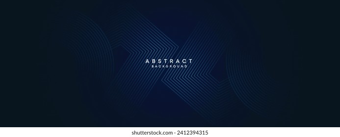 Abstract Dark Blue Waving circles lines Technology Background. Modern gradient with glowing lines shiny geometric shape and diagonal, for brochure, cover, poster, banner, website, header