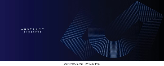 Abstract Dark Blue Waving circles lines Technology Background. Modern gradient with glowing lines shiny geometric shape and diagonal, for brochure, cover, poster, banner, website, header