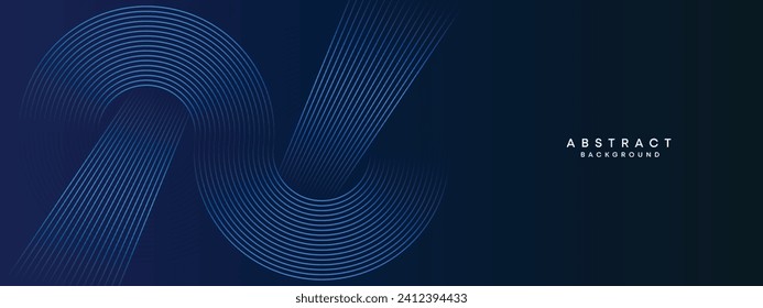 Abstract Dark Blue Waving circles lines Technology Background. Modern gradient with glowing lines shiny geometric shape and diagonal, for brochure, cover, poster, banner, website, header