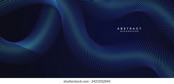 Abstract Dark Blue Waving circles lines Technology Background. Modern Navy Blue gradient with glowing lines shiny geometric shape and diagonal, for brochure, cover, poster, banner, website, header