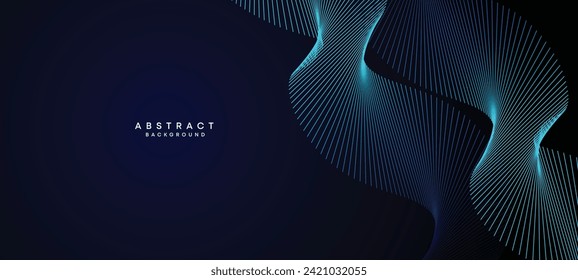 Abstract Dark Blue Waving circles lines Technology Background. Modern Navy Blue gradient with glowing lines shiny geometric shape and diagonal, for brochure, cover, poster, banner, website, header