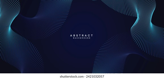 Abstract Dark Blue Waving circles lines Technology Background. Modern Navy Blue gradient with glowing lines shiny geometric shape and diagonal, for brochure, cover, poster, banner, website, header
