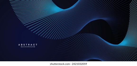 Abstract Dark Blue Waving circles lines Technology Background. Modern Navy Blue gradient with glowing lines shiny geometric shape and diagonal, for brochure, cover, poster, banner, website, header