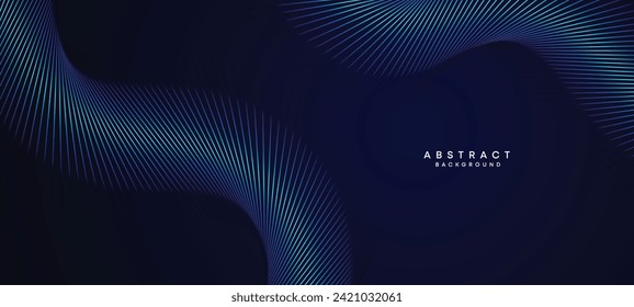 Abstract Dark Blue Waving circles lines Technology Background. Modern Navy Blue gradient with glowing lines shiny geometric shape and diagonal, for brochure, cover, poster, banner, website, header