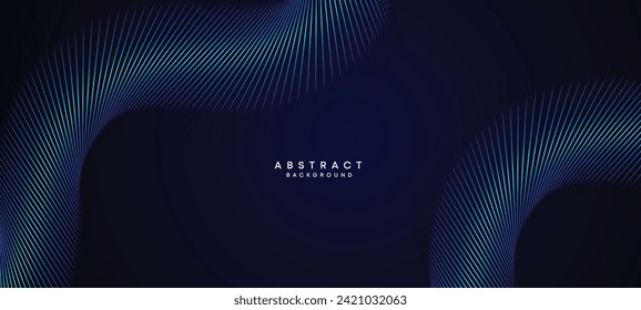 Abstract Dark Blue Waving circles lines Technology Background. Modern Navy Blue gradient with glowing lines shiny geometric shape and diagonal, for brochure, cover, poster, banner, website, header