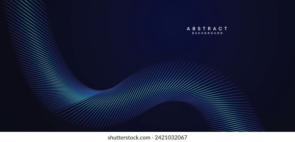 Abstract Dark Blue Waving circles lines Technology Background. Modern Navy Blue gradient with glowing lines shiny geometric shape and diagonal, for brochure, cover, poster, banner, website, header