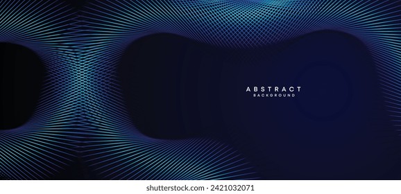 Abstract Dark Blue Waving circles lines Technology Background. Modern Navy Blue gradient with glowing lines shiny geometric shape and diagonal, for brochure, cover, poster, banner, website, header