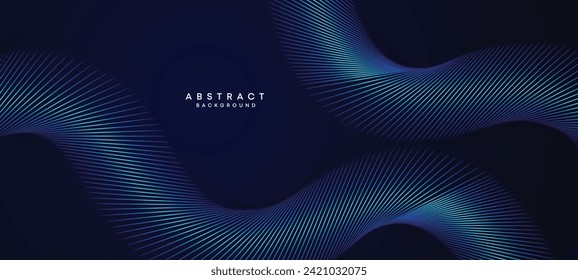 Abstract Dark Blue Waving circles lines Technology Background. Modern Navy Blue gradient with glowing lines shiny geometric shape and diagonal, for brochure, cover, poster, banner, website, header