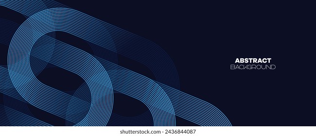 Abstract Dark Blue Waving circles lines Technology Banner Background. Modern Navy Blue gradient with glowing lines shiny geometric diagonal shape for brochure, cover, poster, banner, website, header