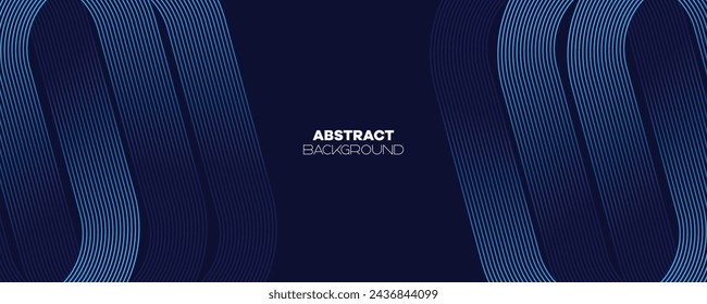 Abstract Dark Blue Waving circles lines Technology Banner Background. Modern Navy Blue gradient with glowing lines shiny geometric diagonal shape for brochure, cover, poster, banner, website, header