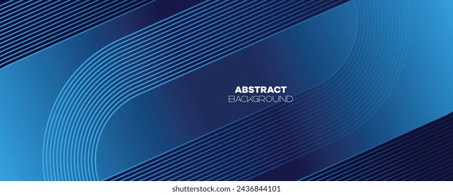 Abstract Dark Blue Waving circles lines Technology Banner Background. Modern Navy Blue gradient with glowing lines shiny geometric diagonal shape for brochure, cover, poster, banner, website, header